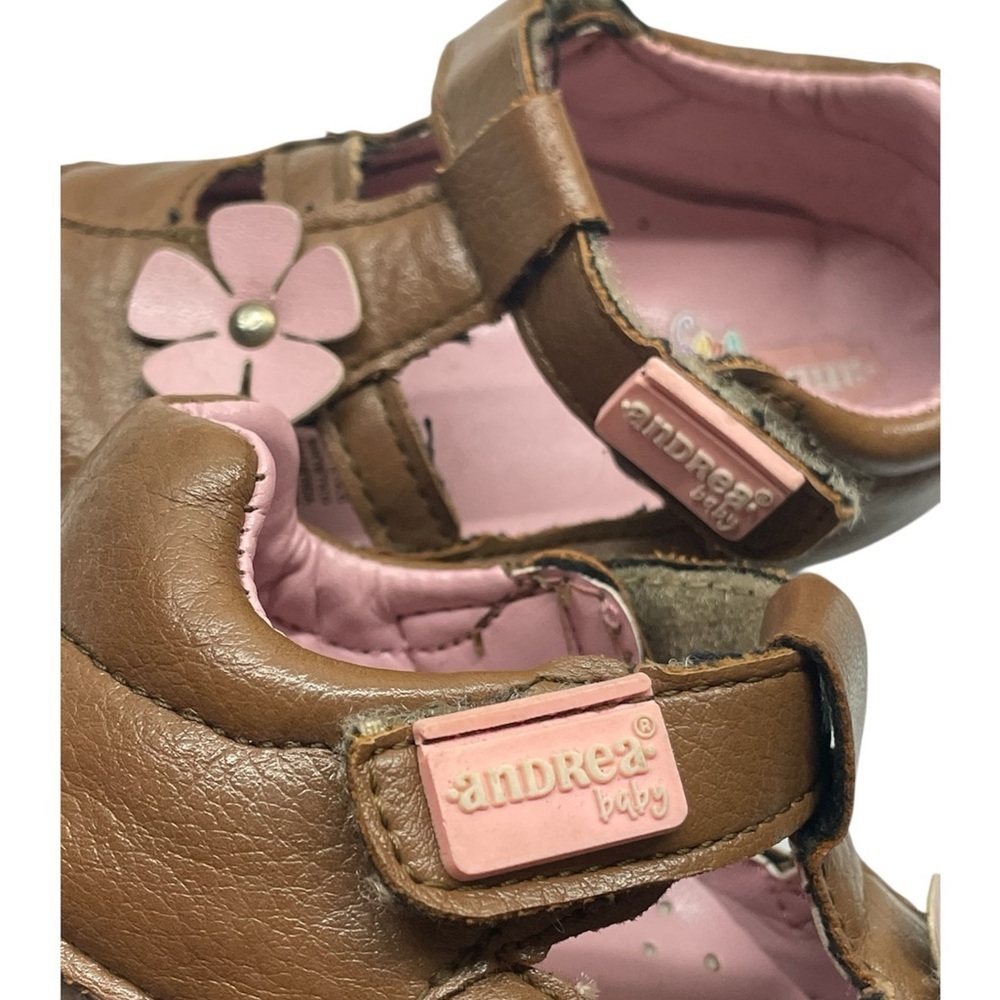 ANDREA FENZI Baby girl Mary Jane style Brown Shoes with Pink Details size 6 - Picture 4 of 5
